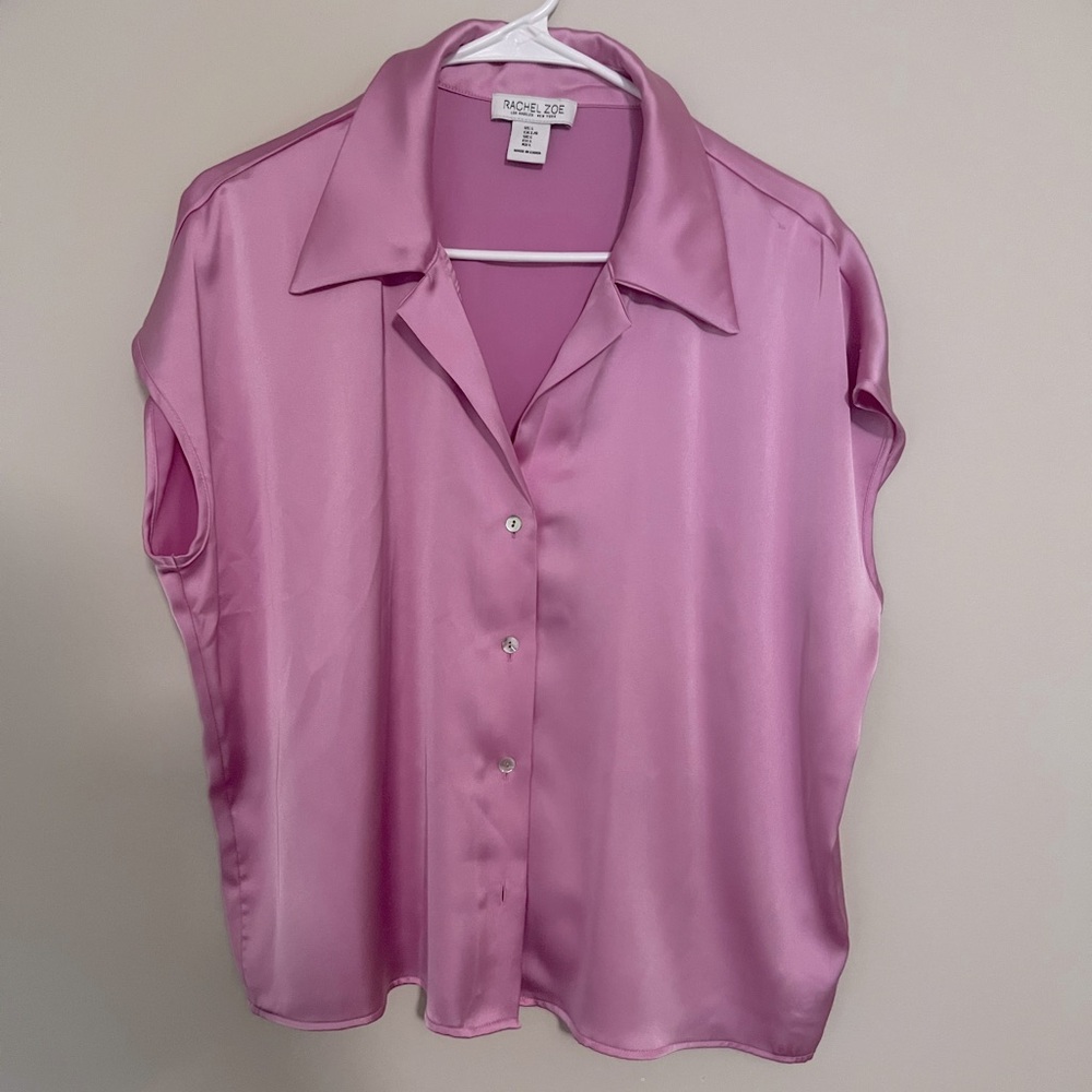 Pink shorts leeve button down blouse